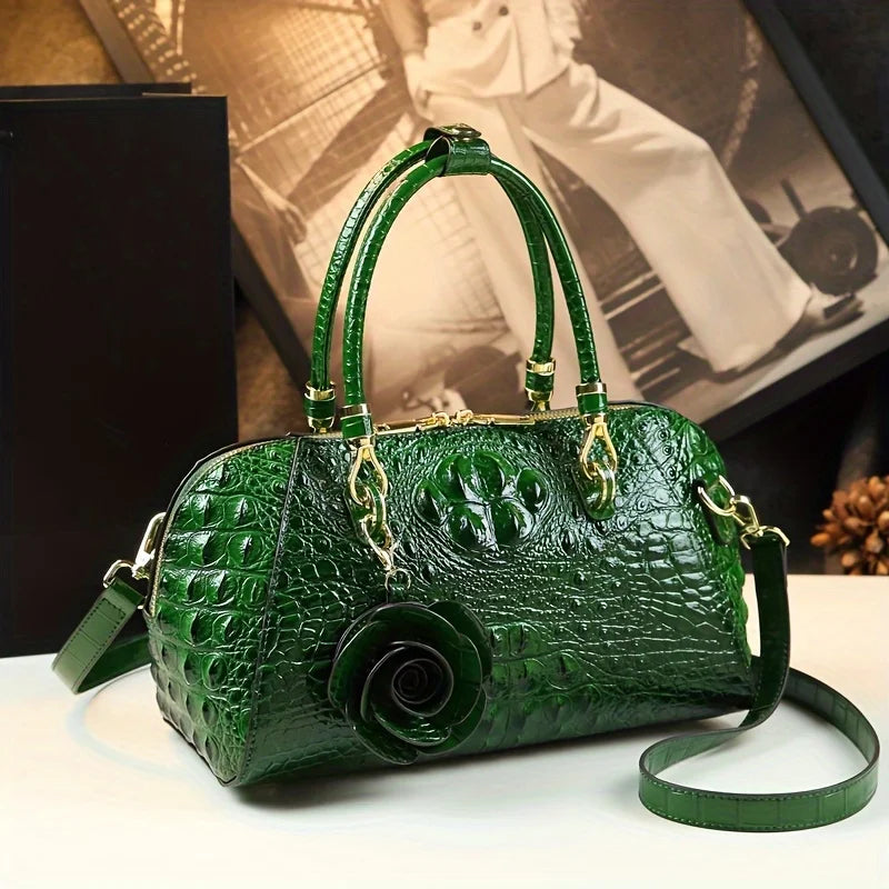 Croc-Print Top-Handle Satchel with Tassel - product photo 2