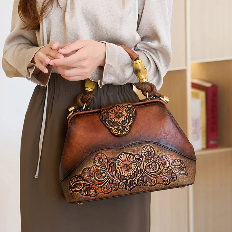 Floral Embroidered Shoulder Bag, Vintage PU Handbag - product photo 3