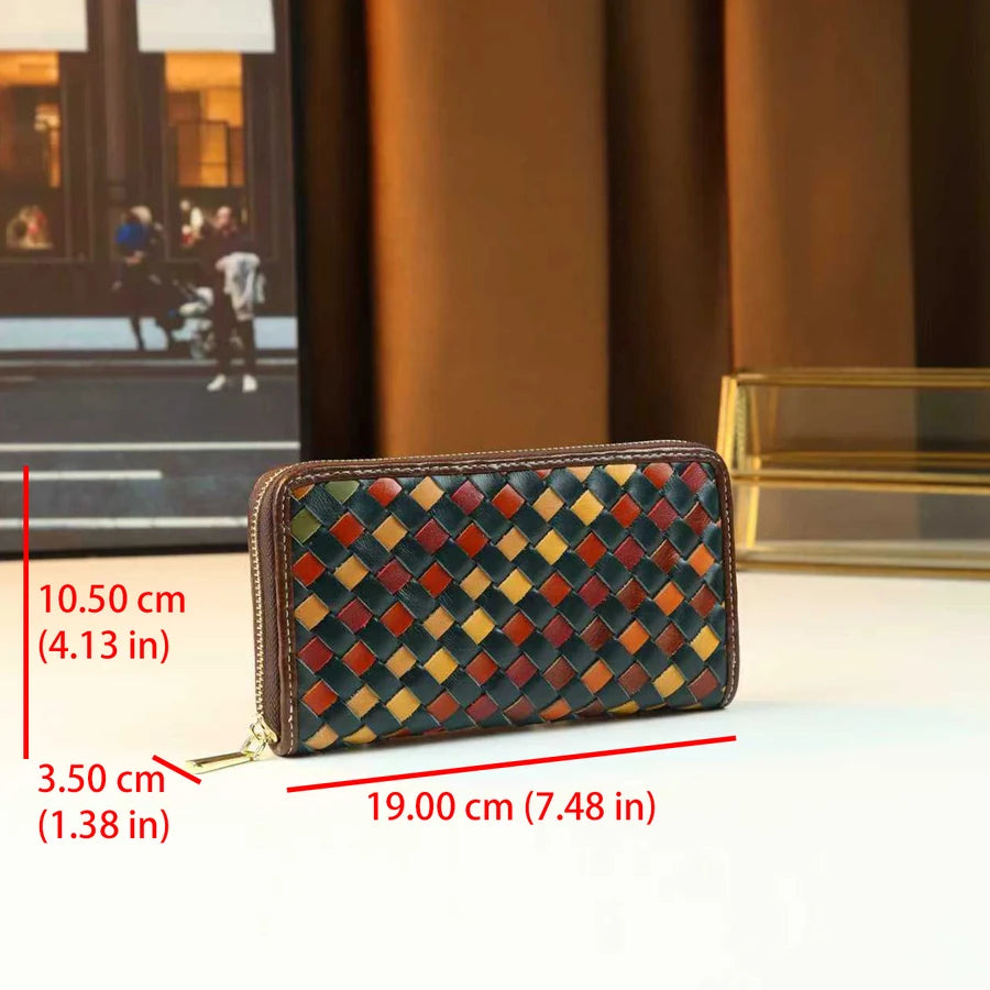 Genuine Leather Woven Clutch, Multi-Layer Long Wallet - product photo 2