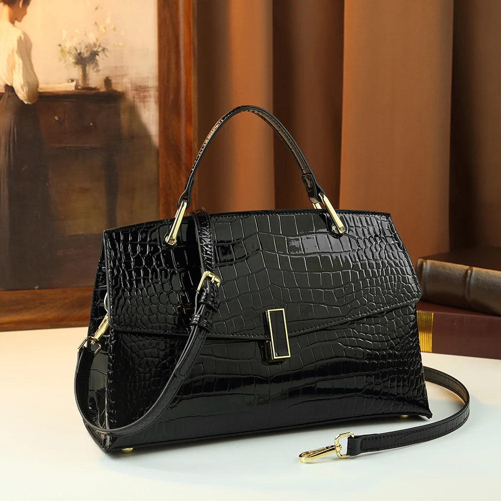 Croc Patent Satchel with Top Handle - product photo 1