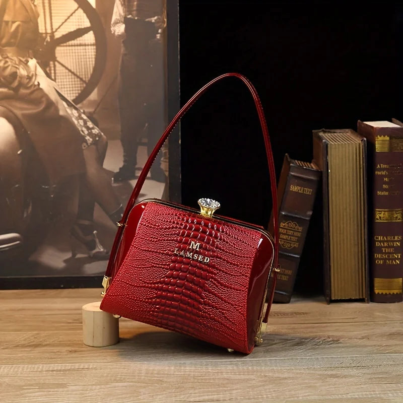 Croc-Embossed Tote with Stone Detail, Office Shoulder Bag - product photo 3