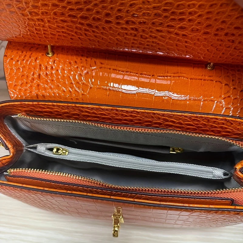 Genuine Leather Croc-Embossed Satchel, Top-Handle Bag - product photo 5