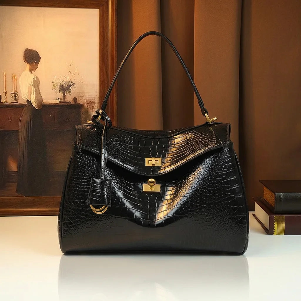 Crocodile-Pattern PU Tote, Business Shoulder Bag - product photo 1