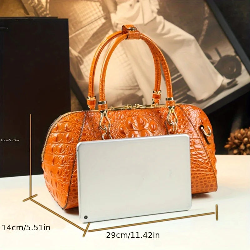 Croc-Print Top-Handle Satchel with Tassel - product photo 4