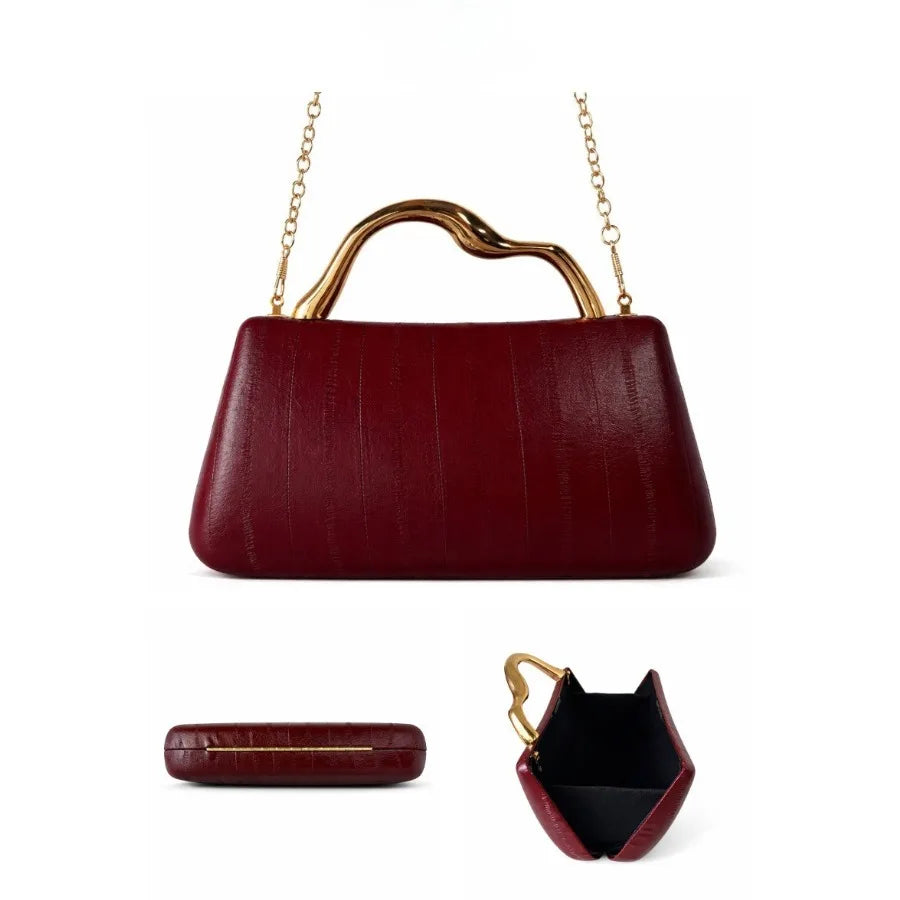Curved Metal-Handle Bag, Minimalist Chain Purse - product photo 6