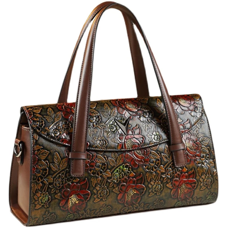 Peony Floral Print Tote Bag, Soft PU Large Handbag - product photo 4