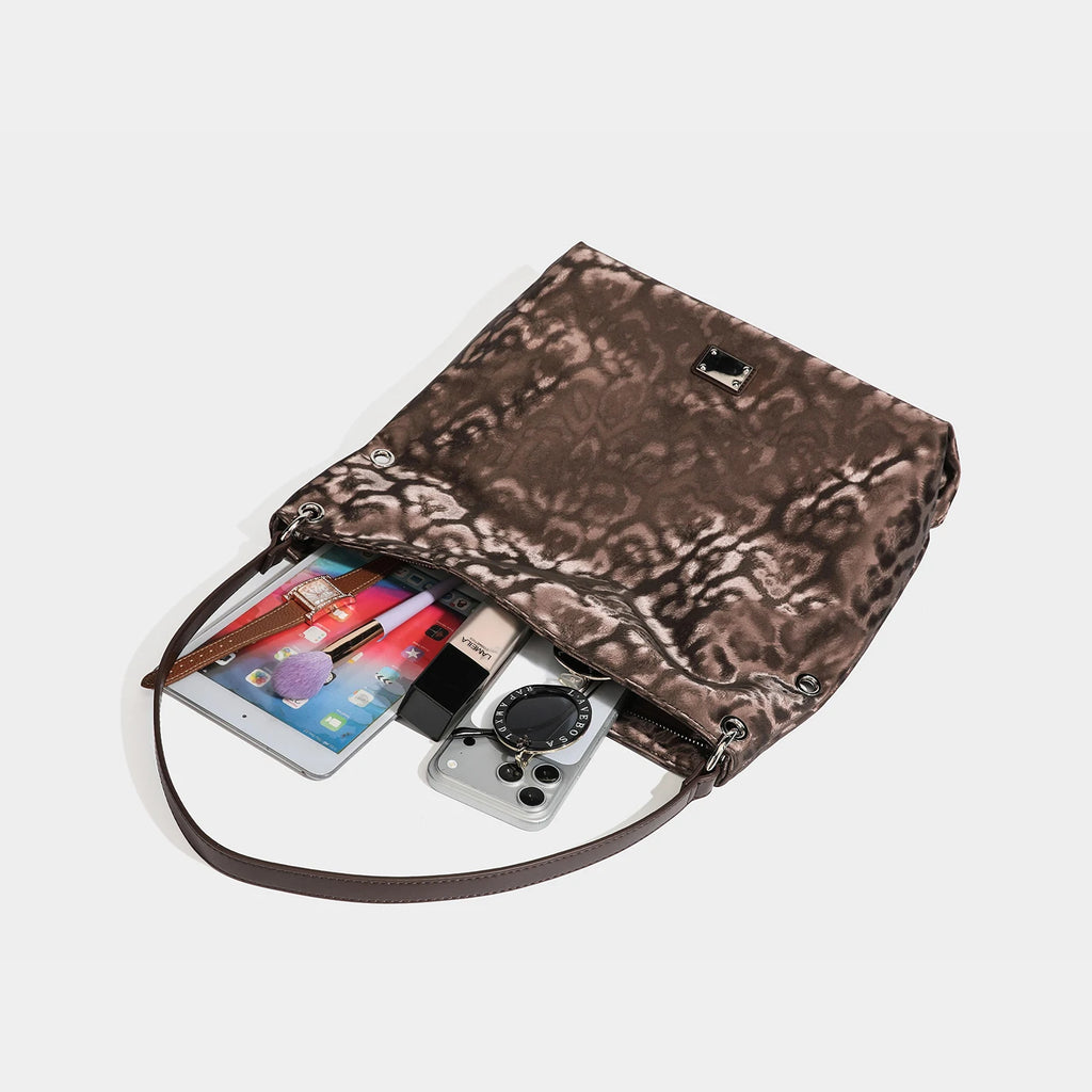 Leopard Velvet Hobo Bag, Animal Print Shoulder Tote - product photo 5