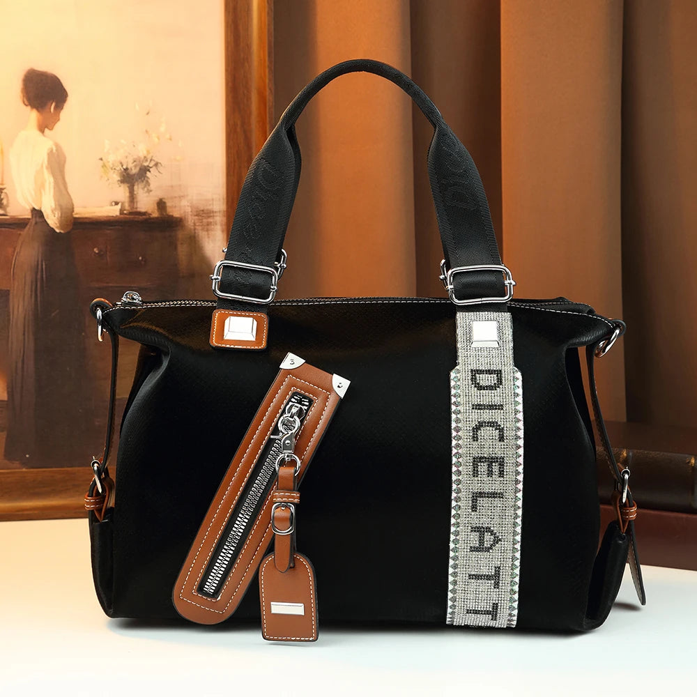 Two-Tone Rhinestone Tote Bag, Large PU Crossbody - product photo 2