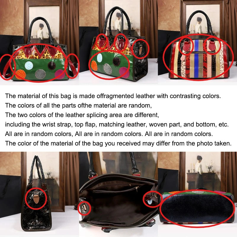 Bohemian Patchwork Cowhide Tote, Colour-Block Bag - product photo 3