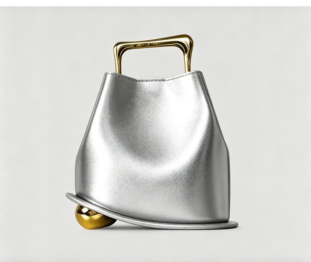 Minimalist Metal-Handle Barrel Bag, PU Crossbody - product photo 5