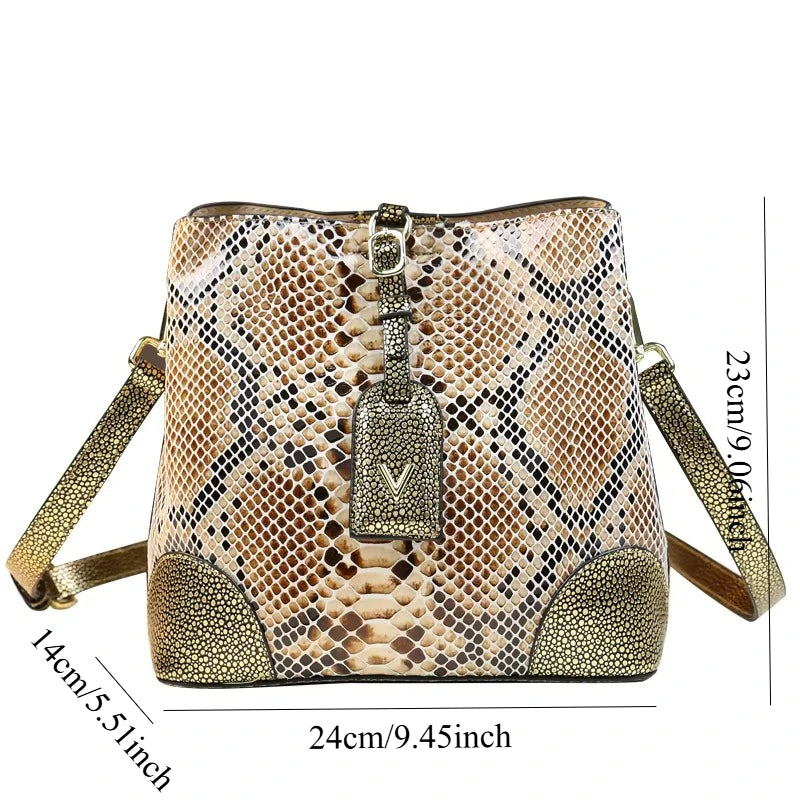 Barrel-Shaped Shoulder Bag, Animal-Print PU - product photo 4