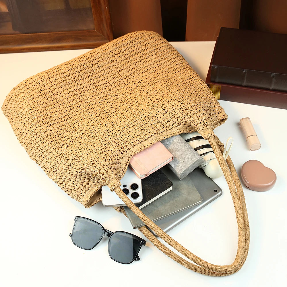 Paper-Rope Woven Tote, Summer Beach Handbag - product photo 6