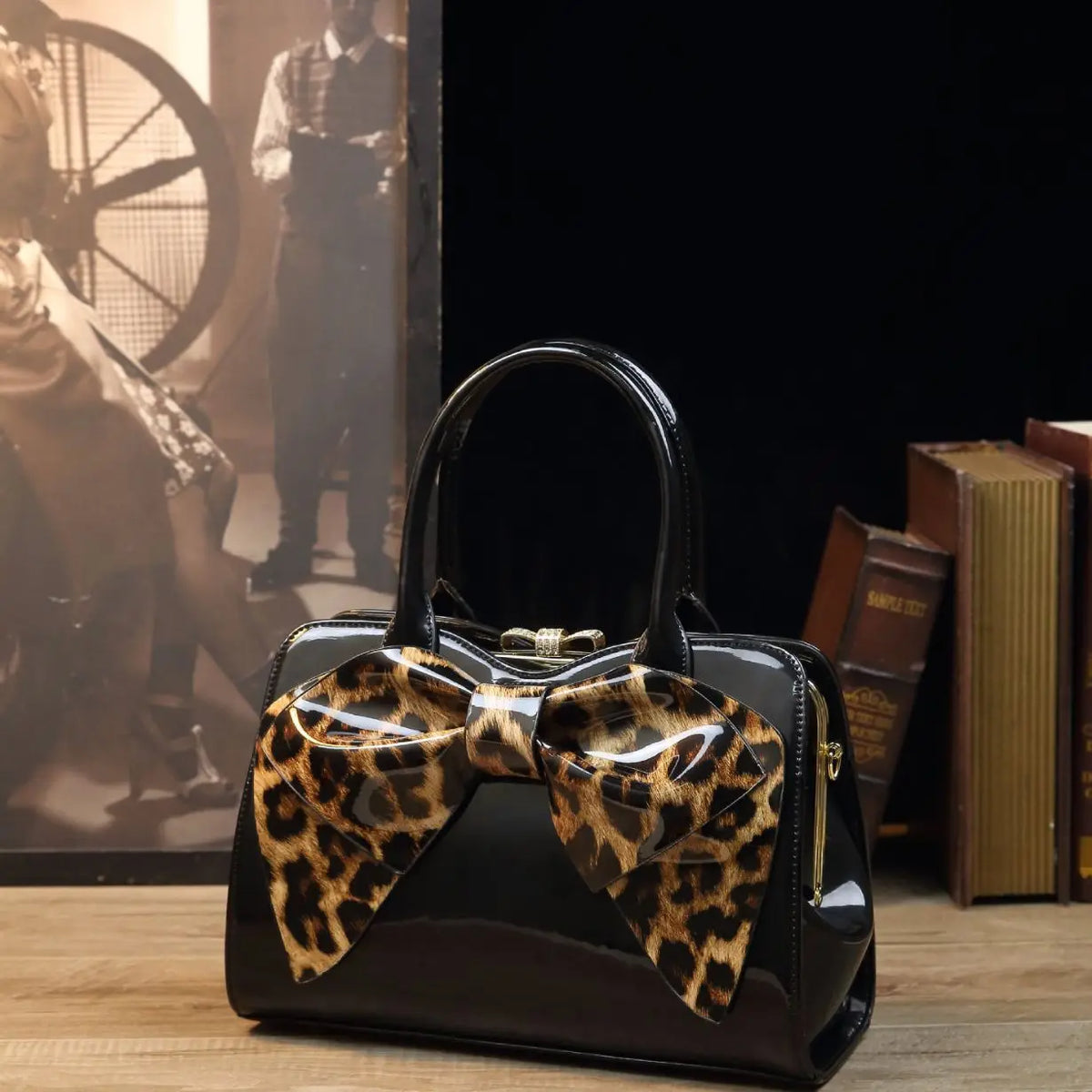Bow Patent-Leather Handbag, Retro PU Shoulder Bag - product photo 4