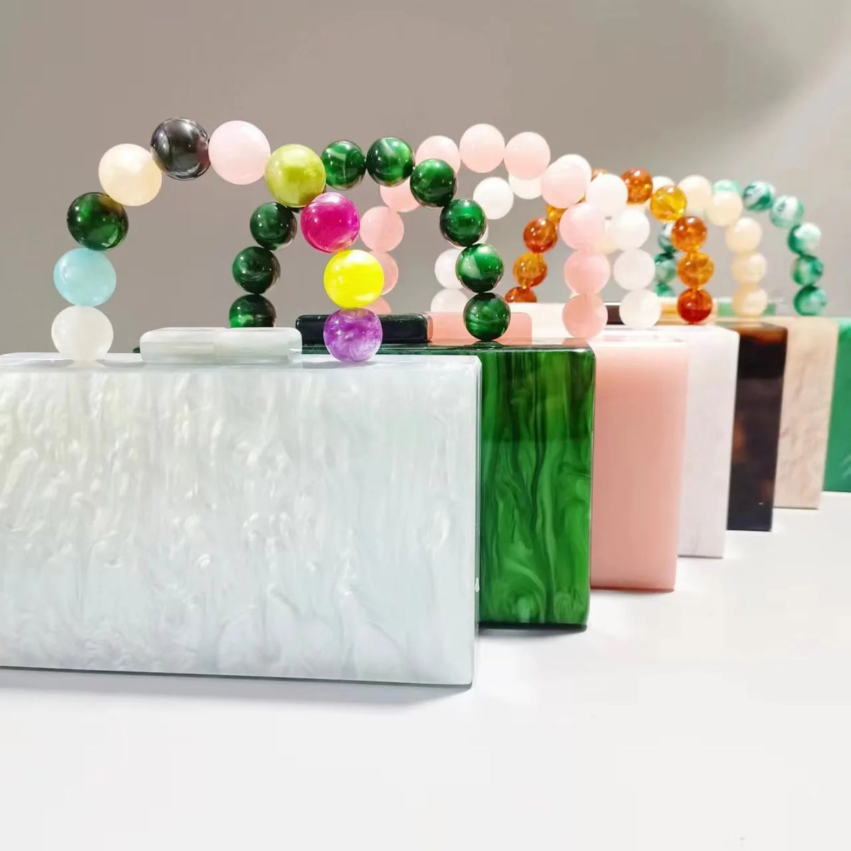 Pearlescent Beaded Dinner Bag, Acrylic Evening Purse - product photo 3