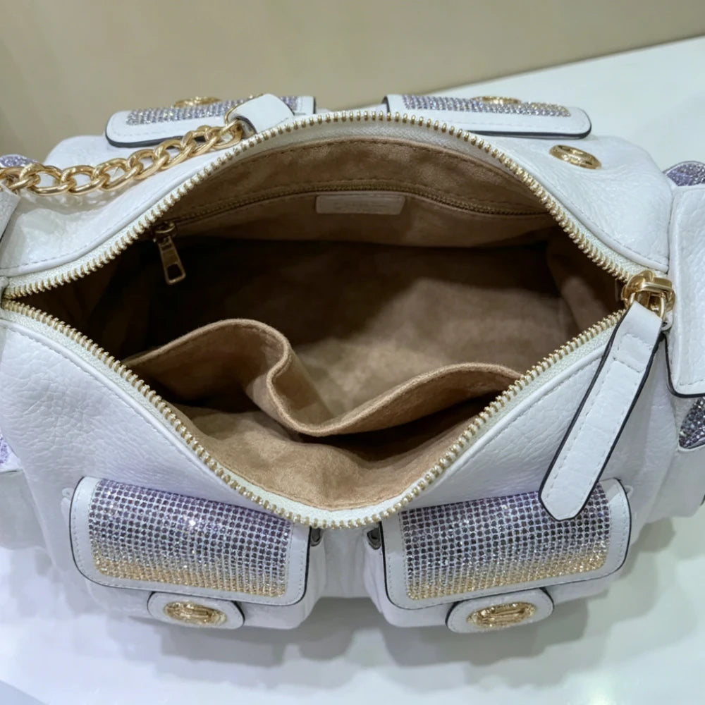 Rhinestone Multi-Pocket Hobo Bag, Chain-Strap Crossbody - product photo 5
