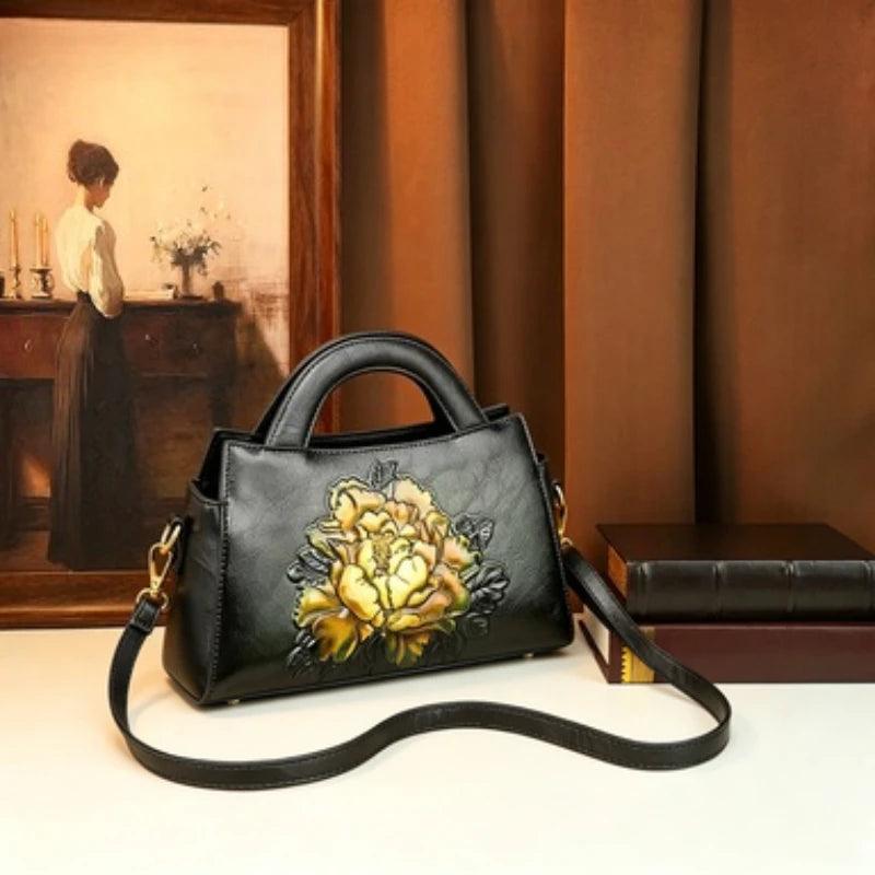 3D Floral-Embossed Clutch, Carved Flower Shoulder Pouch - product photo 1