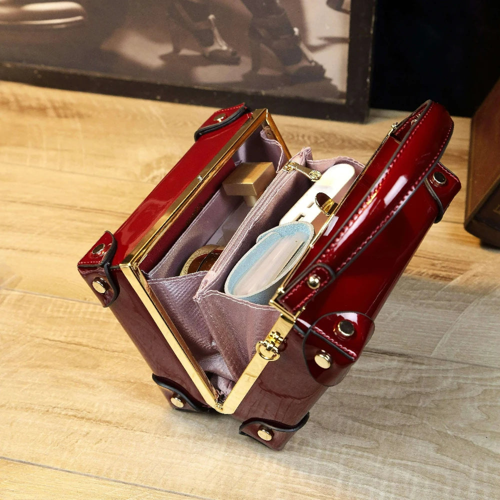 Square-Handle Satchel Bag, Retro Textured Handbag - product photo 3
