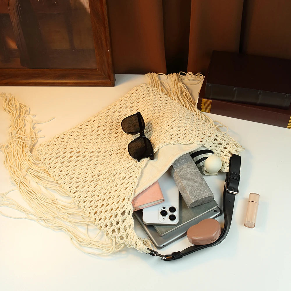Cotton Woven Tassel Tote, Bohemian Beach Bag - product photo 5