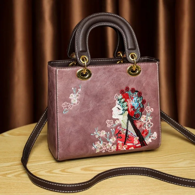 Chinese Opera Embroidered Crossbody Bag with Top Handle - product photo 6