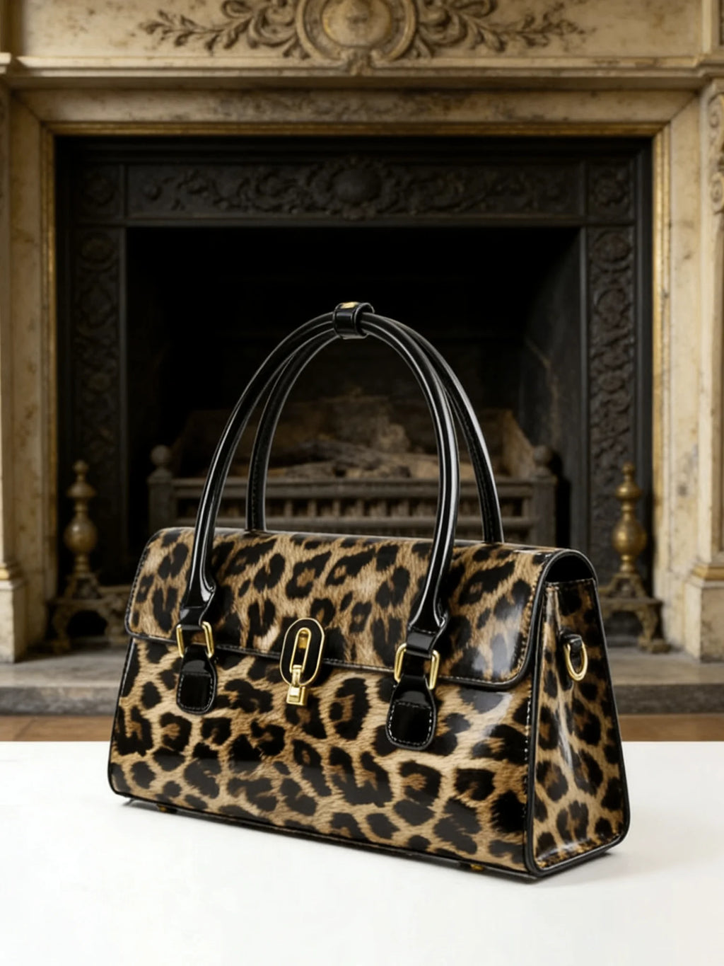 Leopard Patent Tote with Top Handle - product photo 4