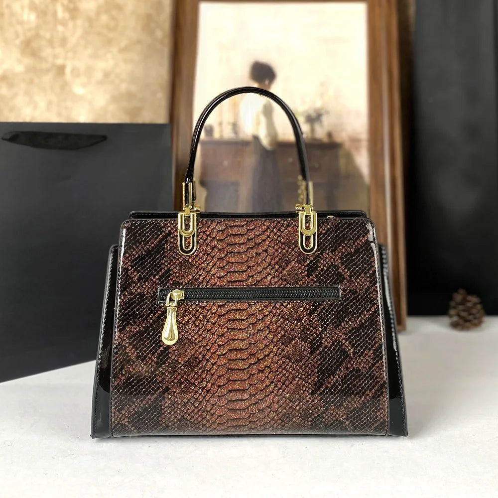 Gradient Python-Print Tote, Patent Top-Handle Bag - product photo 2