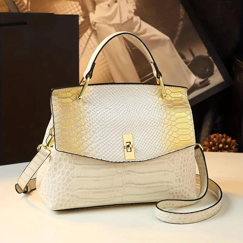 Genuine Leather Croc-Embossed Satchel, Top-Handle Bag - product photo 4