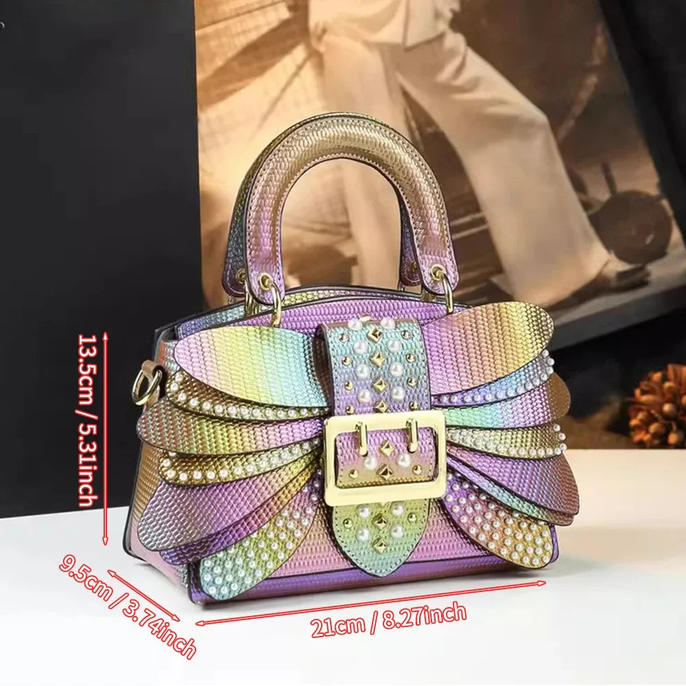Glossy Alligator-Print Satchel, Shiny PU Shoulder Bag - product photo 2