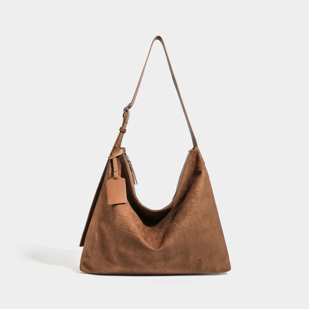 Croc-Embossed Suede Hobo Bag, Vintage Shoulder Satchel - product photo 2