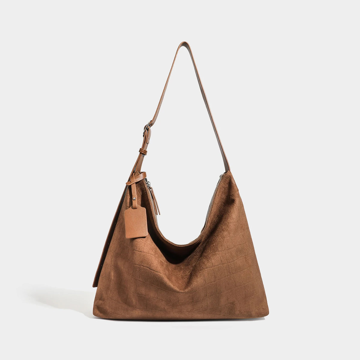 Croc-Embossed Suede Hobo Bag, Vintage Shoulder Satchel - product photo 2