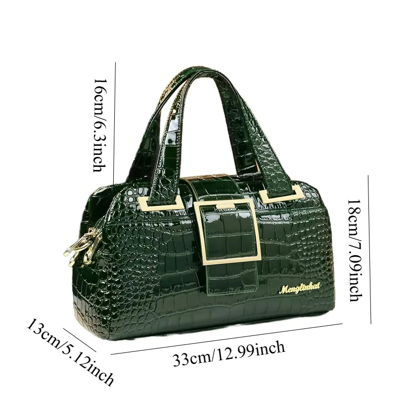 Alligator-Pattern Boston Bag, PU Crossbody Satchel - product photo 2