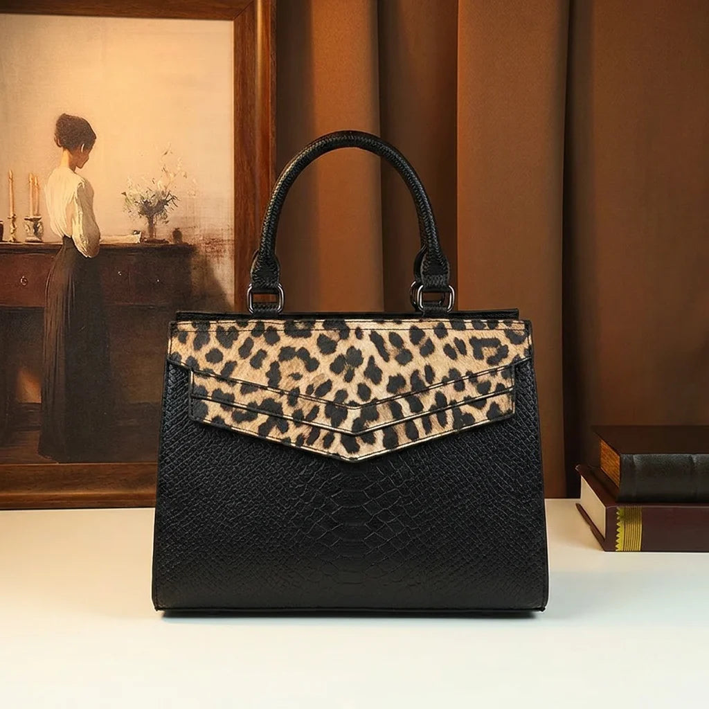 Structured Leopard Top-Handle Tote, PU Work Satchel - product photo 1