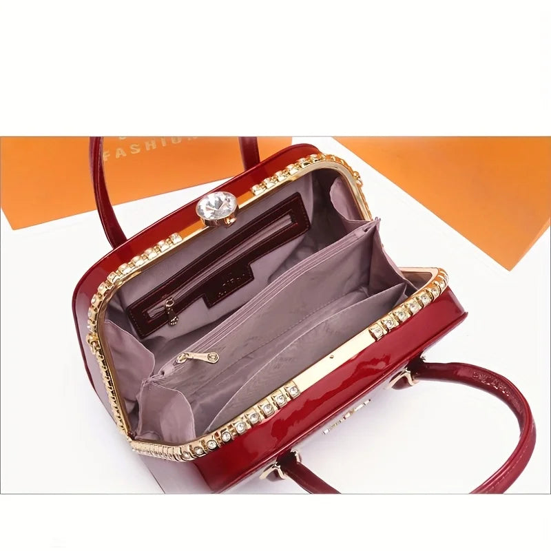 Rhinestone Vintage Satchel, PU Storage Handbag - product photo 5
