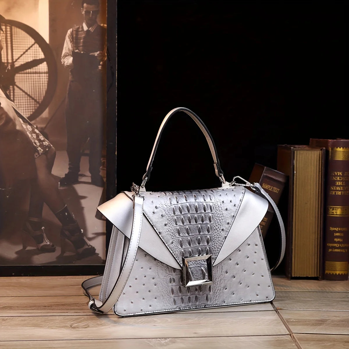 Alligator-Pattern Pillow Tote, Retro PU Shoulder Bag - product photo 6