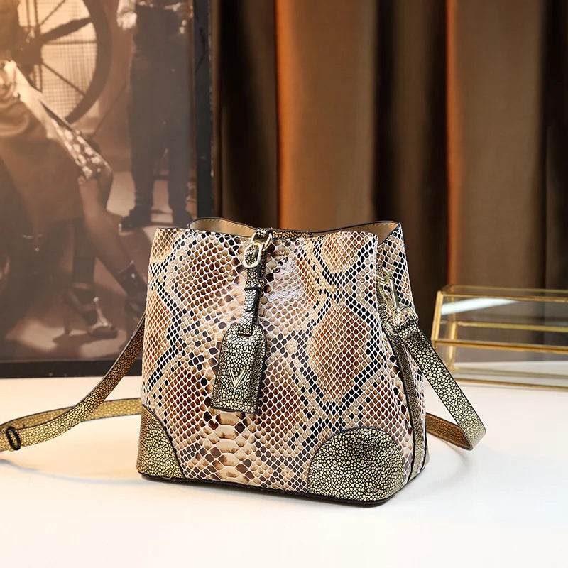 Barrel-Shaped Shoulder Bag, Animal-Print PU - product photo 2