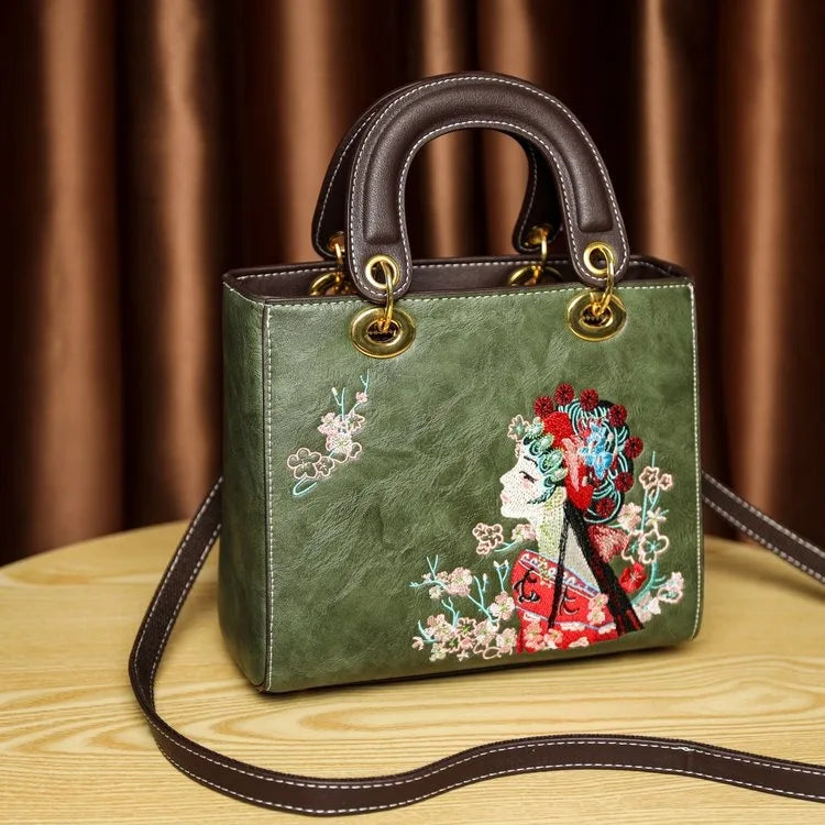Chinese Opera Embroidered Crossbody Bag with Top Handle - product photo 3