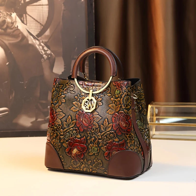 Landscape-Print Bucket Bag, Retro Crossbody Tote - product photo 1