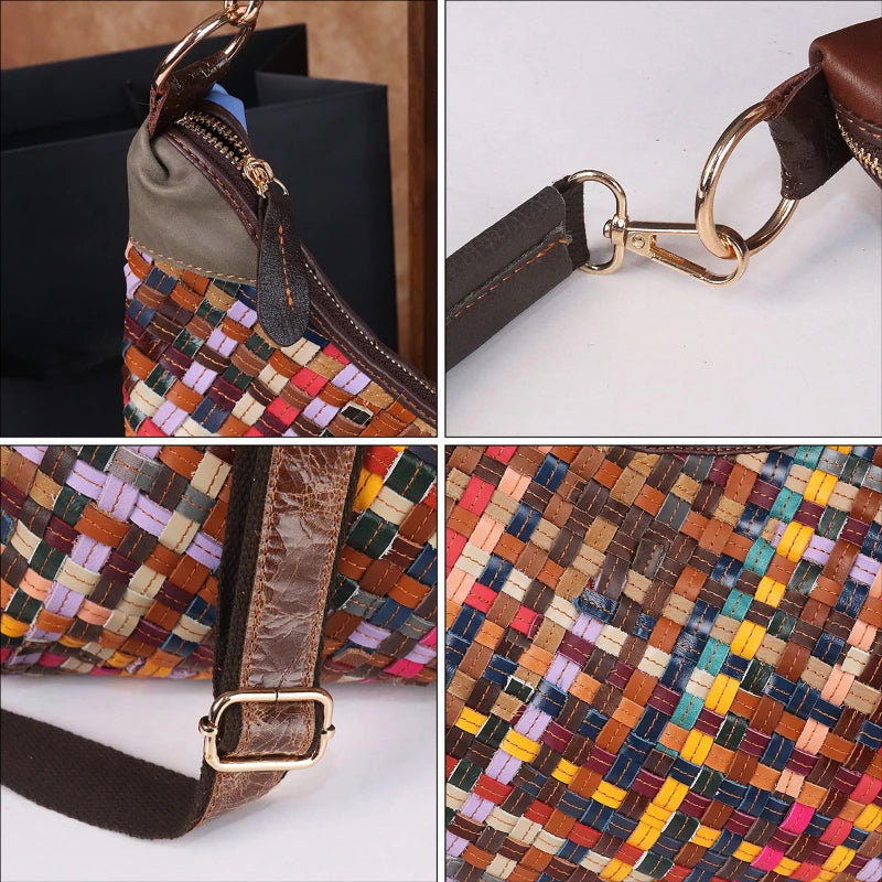 Hand-Woven Colourful Leather Tote, Artisan Shoulder Bag - product photo 6