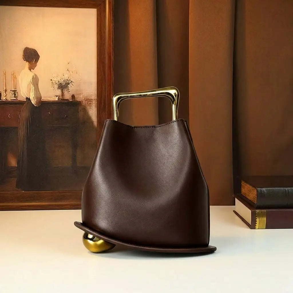 Minimalist Metal-Handle Barrel Bag, PU Crossbody - product photo 1