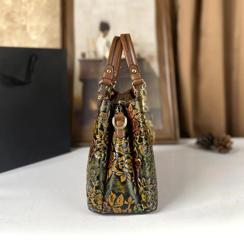 Relief Floral Tote with Tassel, Large-Capacity Handbag - product photo 4