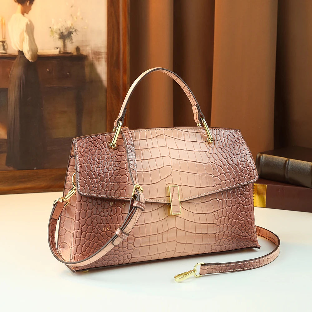 Croc Patent Satchel with Top Handle - product photo 4
