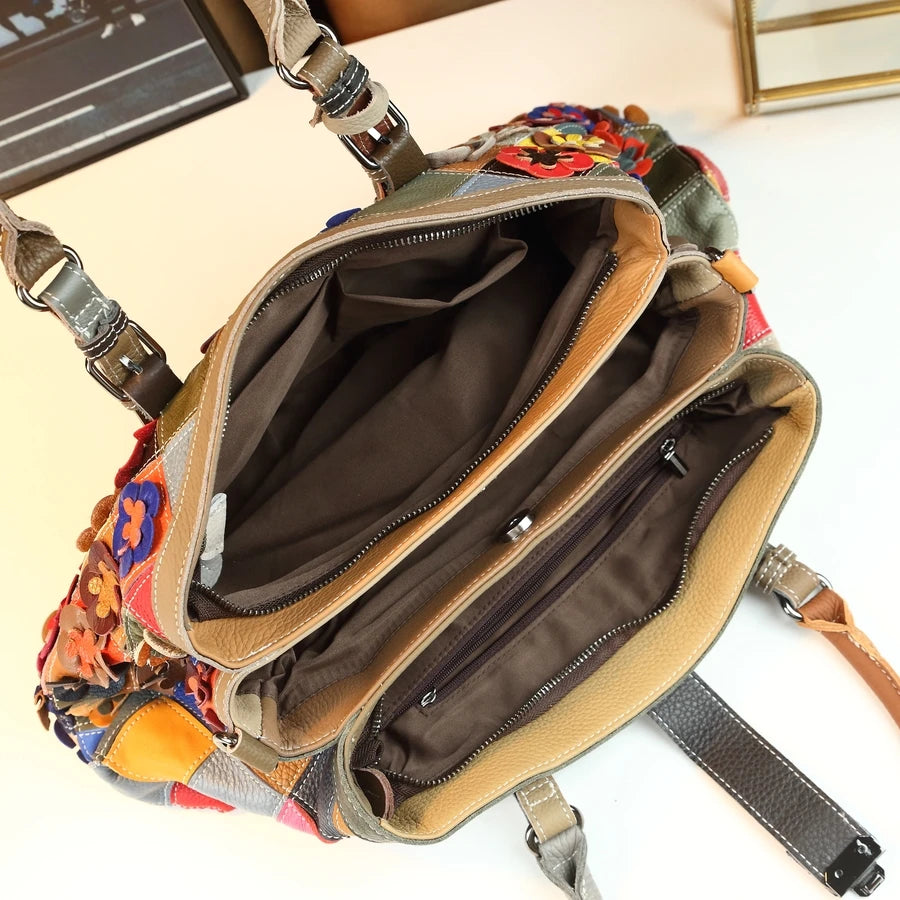 Boho Patchwork Cowhide Shoulder Bag - product photo 6