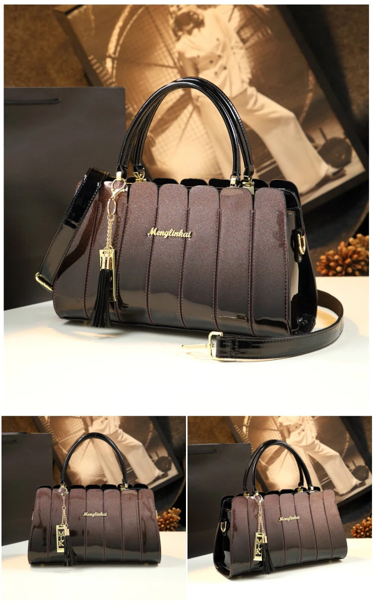 Striped Tassel Crossbody Bag, English-Style PU Bag - product photo 5