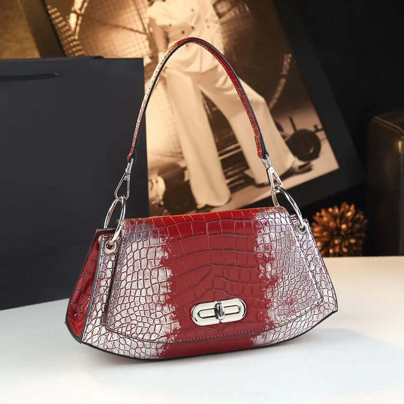 Croc-Pattern Saddle Bag, Mini Underarm Crossbody - product photo 2