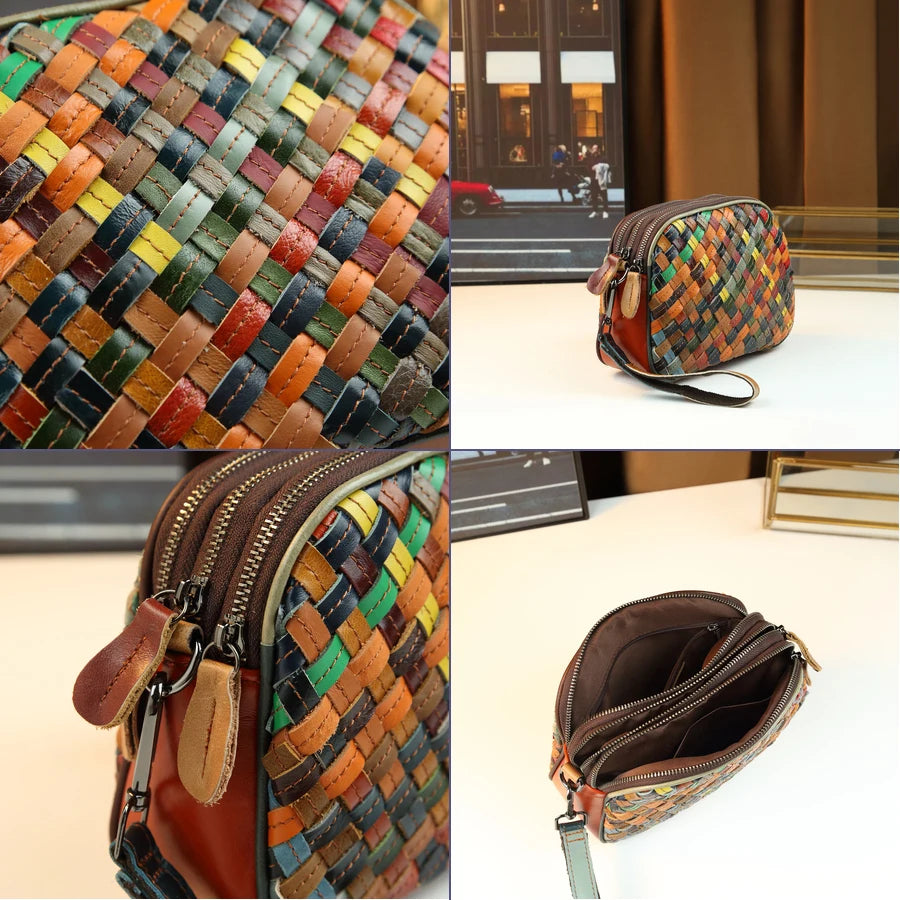 Woven Genuine Leather Crossbody Bag, Compact Messenger - product photo 5