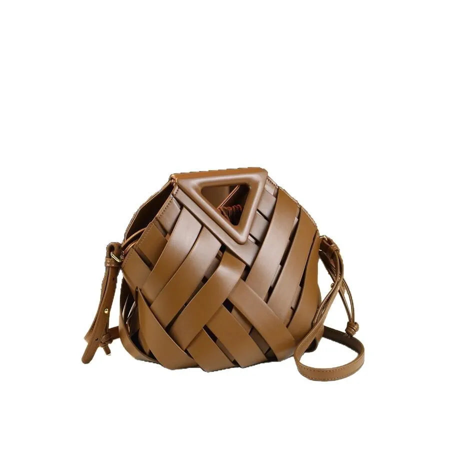 Woven Barrel Handbag, Geometric Soft PU Top-Handle Bag - product photo 5