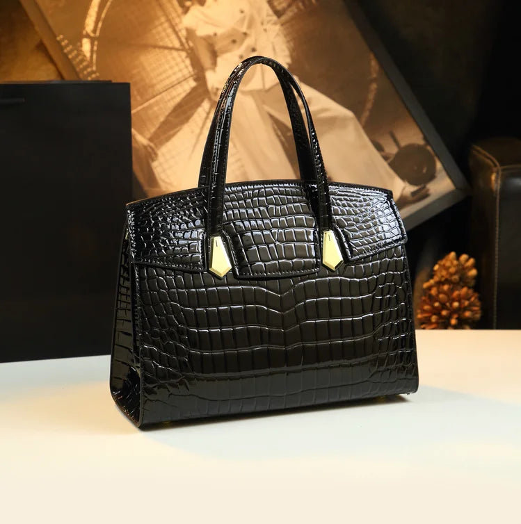 Alligator-Pattern PU Tote, Purple Briefcase Bag - product photo 5
