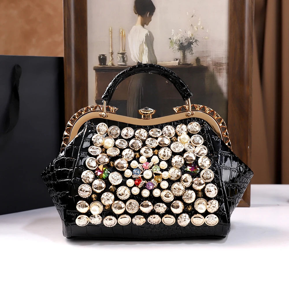 Hand-Beaded Rhinestone Crossbody Bag - product photo 3