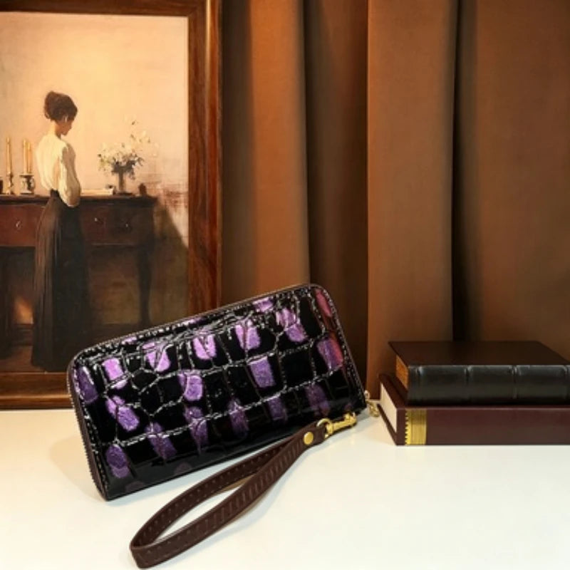 Glossy Croc Long Wallet, Clutch with Wristlet - product photo 1