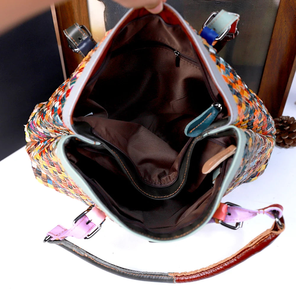 Woven Leather Crossbody Bag, Large-Capacity Shoulder Tote - product photo 5
