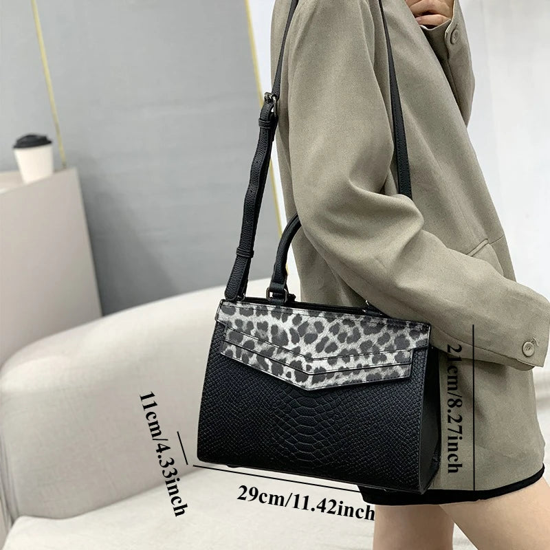 Leopard Croc-Embossed Tote, PU Shoulder Bag - product photo 5